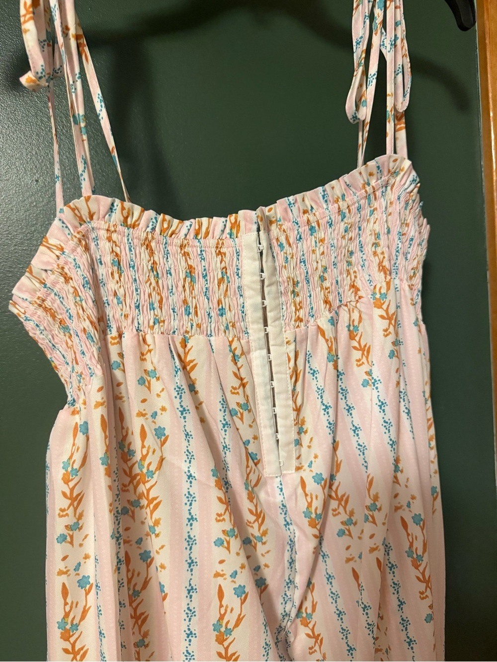 Smocked Strappy Floral Sundress in Blush with Turquoise & Mustard